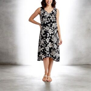 Cabi 5263 Women's Black White Floral Padma Racerback Sundress Shift Dress Size M
